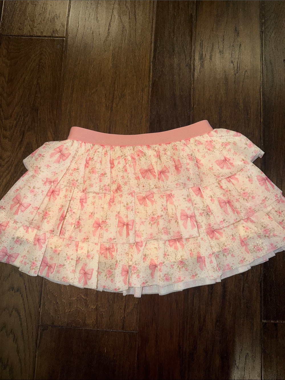 Sweet wink 4-5 Girls Pink Bow Print Tiered Skirt sparkle